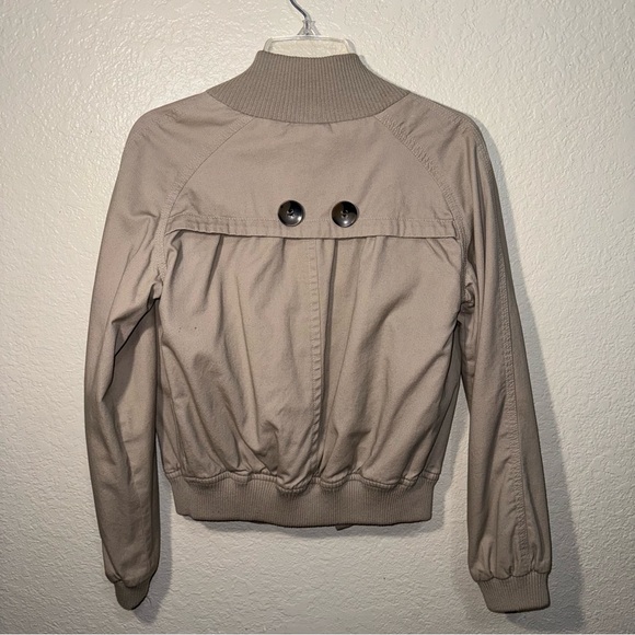 Daytrip Women’s Taupe Utility Bomber Jacket w/ Zipper Pockets & Button Front - Picture 7 of 13